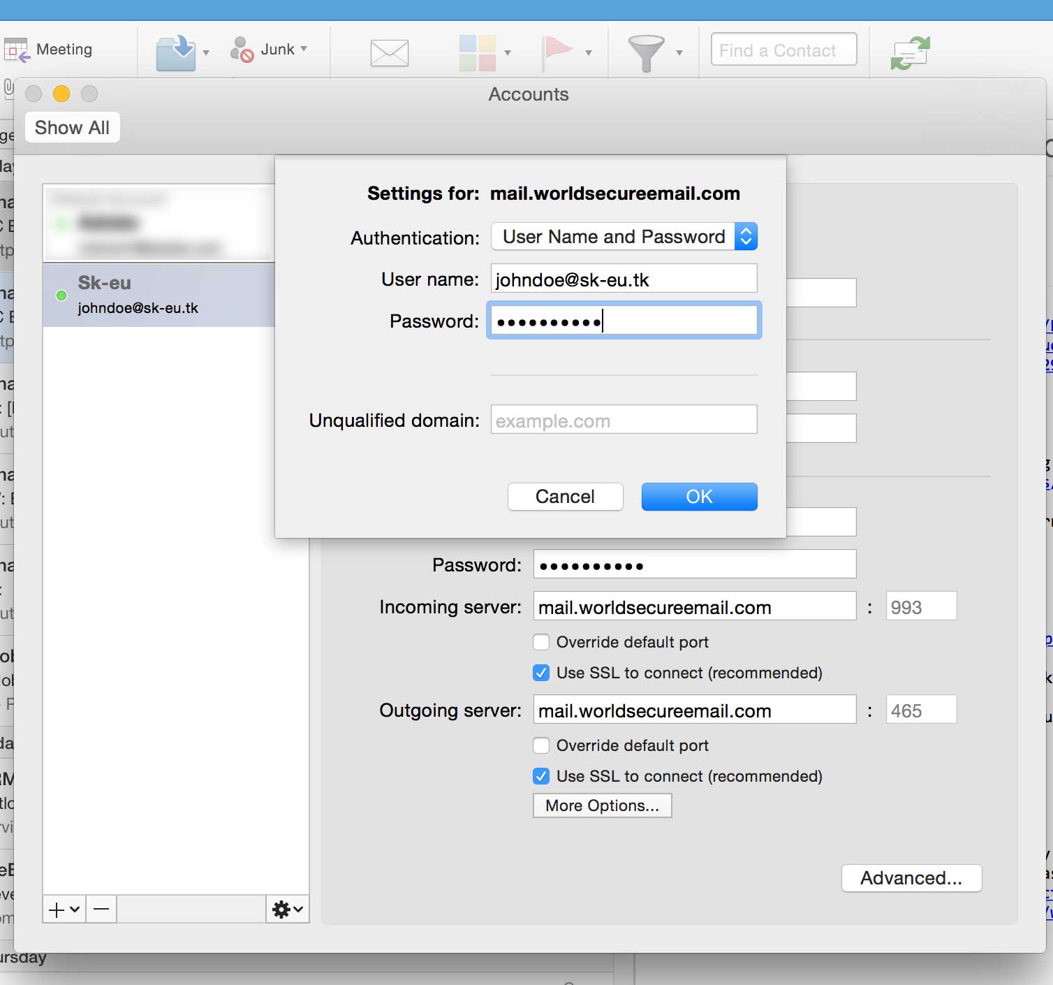 msn email outgoing server settings for mac