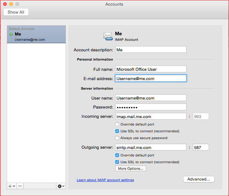 msn email outgoing server settings for mac